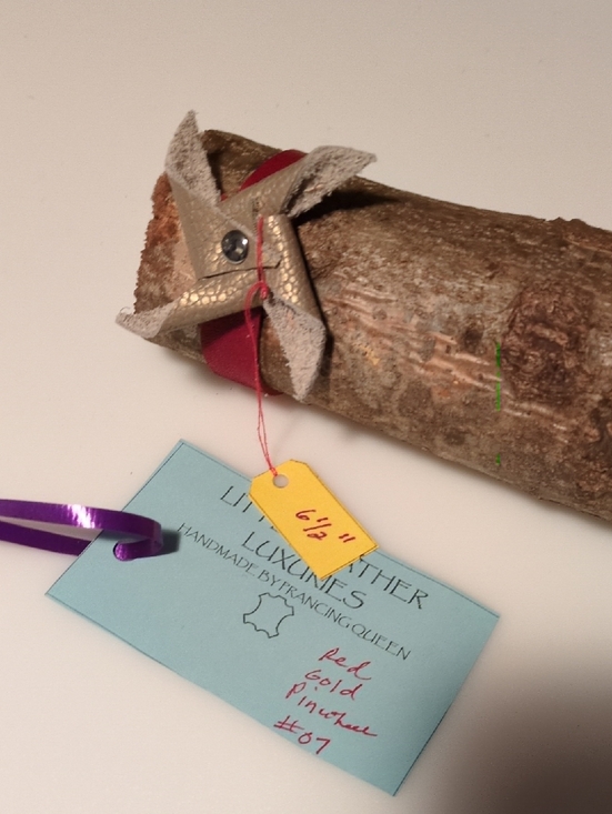 Hand Crafted Jewelry - Handmade Red Genuine Leather Snap Bracelet with Gold Pinwheel Accent